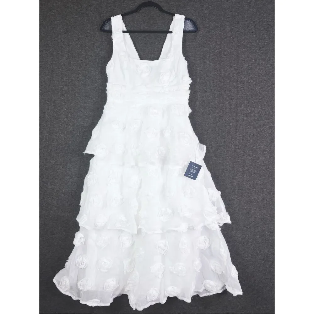 Lulus Exceptional Entrance White Sleeveless Tiered Rosette Midi Dress Size M NWT - Picture 5 of 11